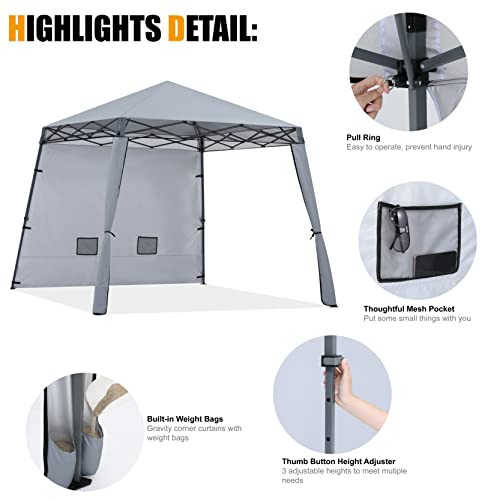 COOSHADE Compact Lightweight Backpack Canopy Sun Protection Pop-Up Shelter Slant Leg Beach Tent 8 x 8 ft Base / 6 x 6 ft Top(Grey)