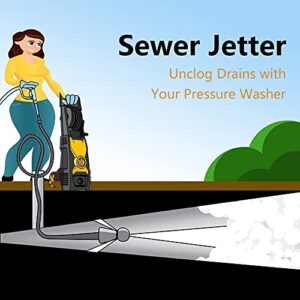 CHAVOR Pressure Washer Sewer Jetter Kit, 50 FT Hydro Drain Jetter Cleaner Hose, Button Nozzle and Rotating Sewer Jetting Nozzle, Orifice 4.0, 4.5, 1/4 inch NPT, 3000 PSI