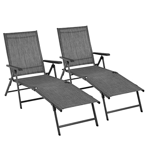 FDW Patio Lounge Chair Patio Chaise Lounges Patio Folding Lounge Chairs for Outside Patio Pool Beach Yard with Adjustable Reclining Lounge Chairs (Set of Two)