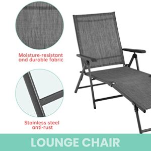 FDW Patio Lounge Chair Patio Chaise Lounges Patio Folding Lounge Chairs for Outside Patio Pool Beach Yard with Adjustable Reclining Lounge Chairs (Set of Two)