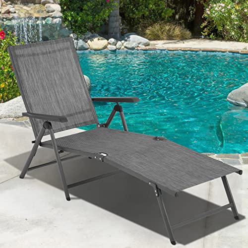 FDW Patio Lounge Chair Patio Chaise Lounges Patio Folding Lounge Chairs for Outside Patio Pool Beach Yard with Adjustable Reclining Lounge Chairs (Set of Two)