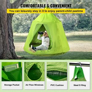 VEVOR Hanging Tree Tent, Max.440lbs Capacity, Tree Tent Swing Hangout Hugglepod with LED Rainbow Decoration Light Inflatable Cushion, Ceiling Hammock Tent for Kids & Adult Indoor Outdoor, Green