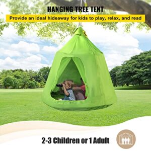 VEVOR Hanging Tree Tent, Max.440lbs Capacity, Tree Tent Swing Hangout Hugglepod with LED Rainbow Decoration Light Inflatable Cushion, Ceiling Hammock Tent for Kids & Adult Indoor Outdoor, Green