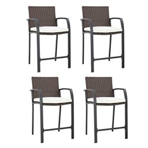 lokatse home bar stools counter height chair set of 4 patio furniture with armrest for garden pool lawn backyard, beige