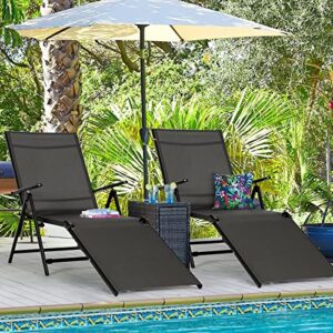 AECOJOY Outdoor Lounge Chair, Adjustable Reclining Folding Pool Lounger with 7 Back & 2 Leg Adjustable Positions, Chaise Lounge for Outside Patio, Poolside,Deck, Black
