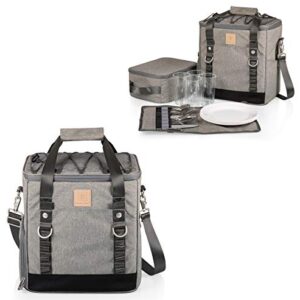 PICNIC TIME - PT-Frontier Picnic Cooler Tote - Soft Cooler Bag with Picnic Set - Picnic Tote, (Heathered Gray)