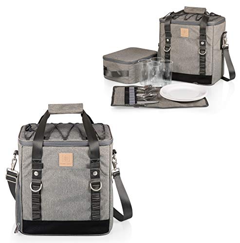 PICNIC TIME - PT-Frontier Picnic Cooler Tote - Soft Cooler Bag with Picnic Set - Picnic Tote, (Heathered Gray)