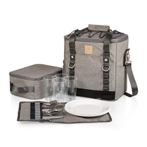 picnic time – pt-frontier picnic cooler tote – soft cooler bag with picnic set – picnic tote, (heathered gray)