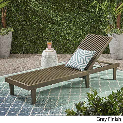 Addisyn Outdoor Wooden Chaise Lounge, Gray Finish