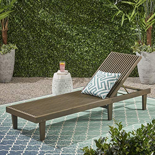 Addisyn Outdoor Wooden Chaise Lounge, Gray Finish