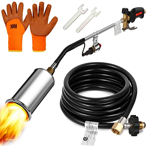 Propane Torch Weed Burner torch, Gardening Outdoor weed torch with Push Button Igniter and 9.8 ft Hose,Heavy Duty Multifunctional Burner for Burning Weeds, Melting ice and Snow,Heating Asphalt(silver)