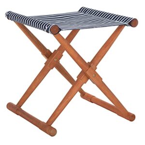 Safavieh PAT7053C-SET2 Outdoor Breanne Natural and Navy Striped (Set of 2) Stool