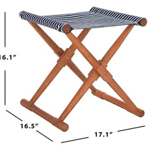 Safavieh PAT7053C-SET2 Outdoor Breanne Natural and Navy Striped (Set of 2) Stool