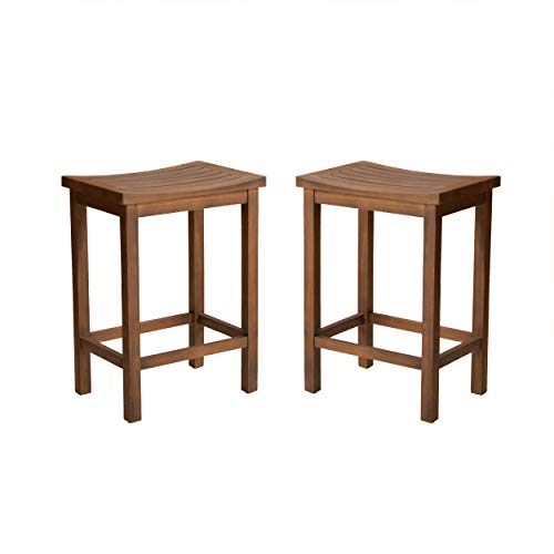 Christopher Knight Home Amantani Outdoor Acacia Wood Counter Stools, 2-Pcs Set, Mahogany Brown