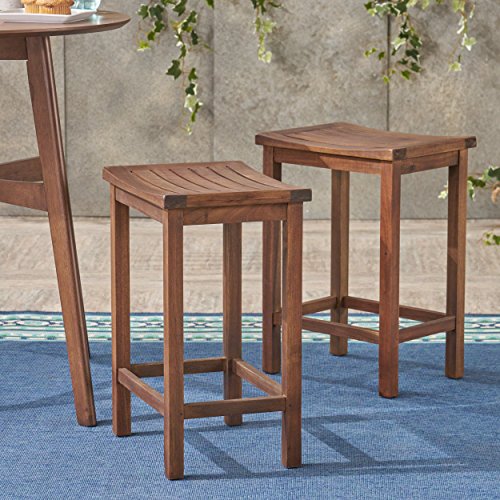 Christopher Knight Home Amantani Outdoor Acacia Wood Counter Stools, 2-Pcs Set, Mahogany Brown