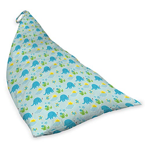 Ambesonne Cartoon Lounger Chair Bag, Funny Elephants and Sun Clouds Butterflies Flowers Garden, High Capacity Storage with Handle Container, Lounger Size, Yellow Pale Blue