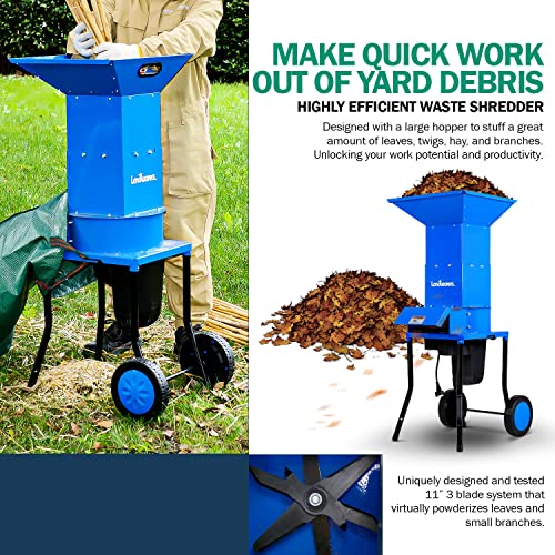 Landworks Leaf Mulcher Shredder Electric Green and Waste Management Heavy Duty 120V AC 11" Inch Cutting Blade .5" Inch Cutting Capacity for Leaves, Grass, & Clippings