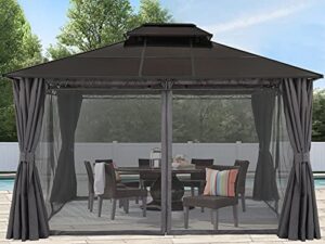 10×10 double roof hardtop patio gazebo with curtains and netting by abccanopy