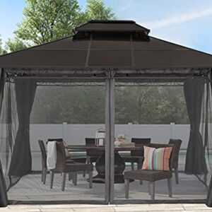 10x10 Double Roof Hardtop Patio Gazebo with Curtains and Netting by ABCCANOPY