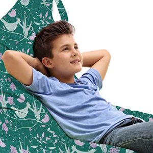 ambesonne bird lounger chair bag, rhythmic valentines birds on dark tone background, high capacity storage with handle container, lounger size, hunter green mint green