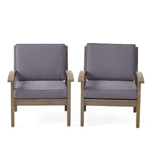 christopher knight home keanu outdoor wooden club chairs (set of 2), gray/dark gray