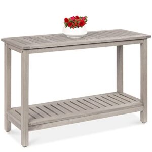 best choice products 48in 2-shelf eucalyptus wooden console table indoor outdoor multifunctional buffet bar storage organizer w/foot sliders – gray