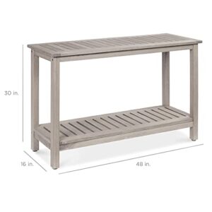 Best Choice Products 48in 2-Shelf Eucalyptus Wooden Console Table Indoor Outdoor Multifunctional Buffet Bar Storage Organizer w/Foot Sliders - Gray