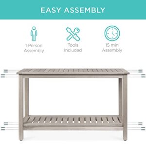 Best Choice Products 48in 2-Shelf Eucalyptus Wooden Console Table Indoor Outdoor Multifunctional Buffet Bar Storage Organizer w/Foot Sliders - Gray