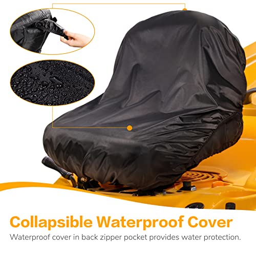 Terrete Tractor Seat Cover with Extra Waterproof Cover for 12.5”-14”H Seats, Riding Lawn Mower Seat Cover Medium Universal