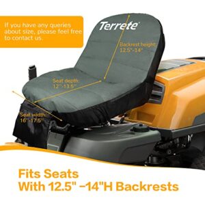 Terrete Tractor Seat Cover with Extra Waterproof Cover for 12.5”-14”H Seats, Riding Lawn Mower Seat Cover Medium Universal