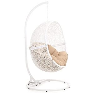 zuri furniture modern shore white basket swing chair khaki cushion with stand