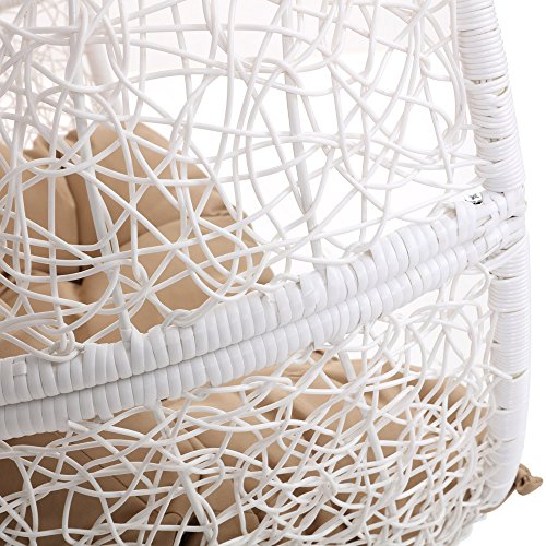 Zuri Furniture Modern Shore White Basket Swing Chair Khaki Cushion with Stand