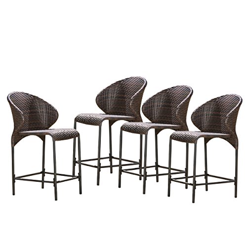 Christopher Knight Home Oyster Bay Wicker Counterstools, 4-Pcs Set, Multibrown