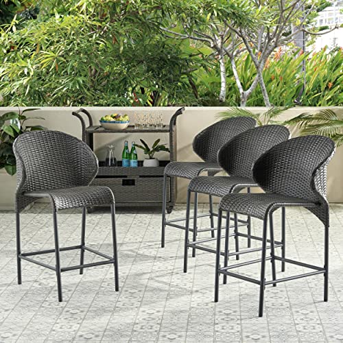 Christopher Knight Home Oyster Bay Wicker Counterstools, 4-Pcs Set, Multibrown