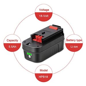 KUNLUN 5.5Ah HPB18-OPE 18 Volt Lithium-Ion Battery Replacement for Black and Decker 18V Battery HPB18 HPB18-OPE 244760-00 A1718 FS18FL FSB18 Firestorm Cordless Power Tools