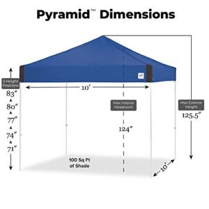 E-Z UP Pyramid Instant Shelter Canopy, 10' x 10' with Wide-Trax Roller Bag & 4 Piece Spike Set, Royal Blue