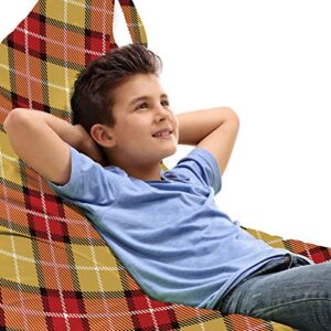 ambesonne plaid lounger chair bag, nature tones plaided classical tartan style print, high capacity storage with handle container, lounger size, salmon earth yellow