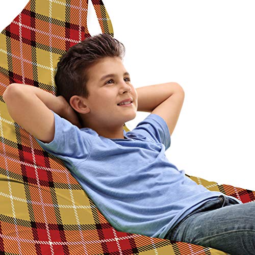 Ambesonne Plaid Lounger Chair Bag, Nature Tones Plaided Classical Tartan Style Print, High Capacity Storage with Handle Container, Lounger Size, Salmon Earth Yellow