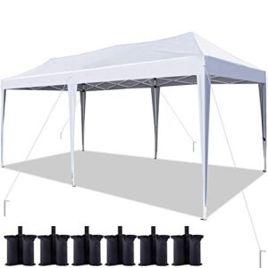 quictent 10×20 ft ez pop up canopy tent instant shelter party tent outdoor event gazebo waterproof with 6 sand bags (white)