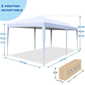 Quictent 10x20 ft Ez Pop up Canopy Tent Instant Shelter Party Tent Outdoor Event Gazebo Waterproof with 6 Sand Bags (White)