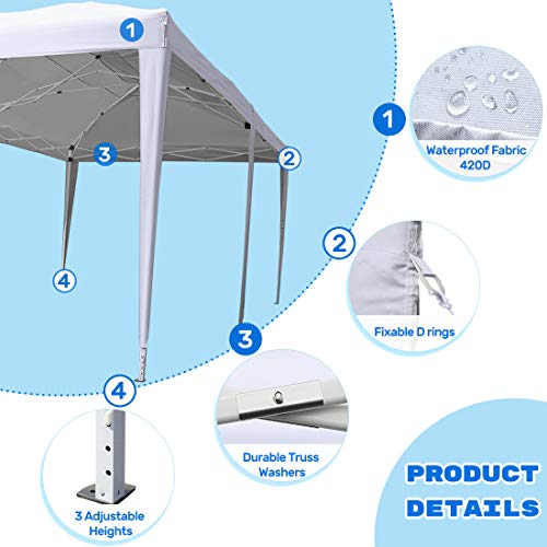 Quictent 10x20 ft Ez Pop up Canopy Tent Instant Shelter Party Tent Outdoor Event Gazebo Waterproof with 6 Sand Bags (White)