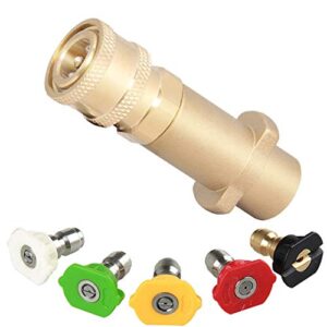 brass pressure washer gun adapter with 1/4″ female quick connect fitting,with 5-pack nozzles spray tips multiple degrees, fit karcher k series,nice with foam cannon,by tuoveek(for karcher k series)