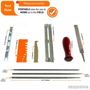 MIZOOVA 10 Piece Chainsaw Sharpener File Kit with 5/32 3/16 7/32 Round Files, 6 Inch Flat File, Depth Gauge, Filing Guide Holder, Hardwood Handle
