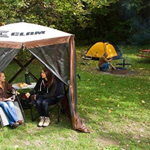 QUICK-SET Clam Traveler 6 x 6 Foot Portable Pop Up Outdoor Camping Gazebo Screen Tent 4 Sided Canopy Shelter with Ground Stakes and Carry Bag, Brown