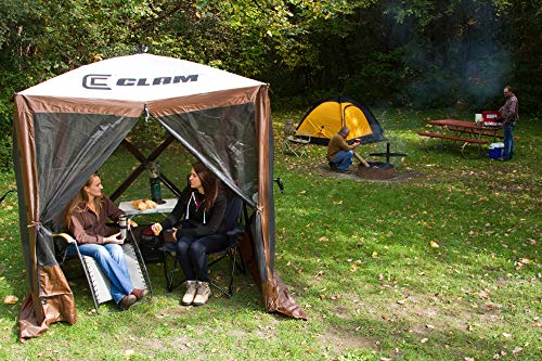 QUICK-SET Clam Traveler 6 x 6 Foot Portable Pop Up Outdoor Camping Gazebo Screen Tent 4 Sided Canopy Shelter with Ground Stakes and Carry Bag, Brown