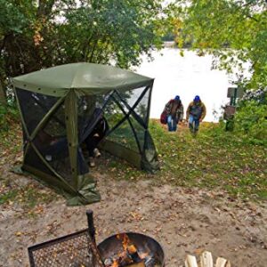 QUICK-SET Clam Traveler 6 x 6 Foot Portable Pop Up Outdoor Camping Gazebo Screen Tent 4 Sided Canopy Shelter with Ground Stakes and Carry Bag, Brown