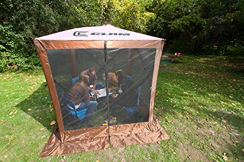 QUICK-SET Clam Traveler 6 x 6 Foot Portable Pop Up Outdoor Camping Gazebo Screen Tent 4 Sided Canopy Shelter with Ground Stakes and Carry Bag, Brown