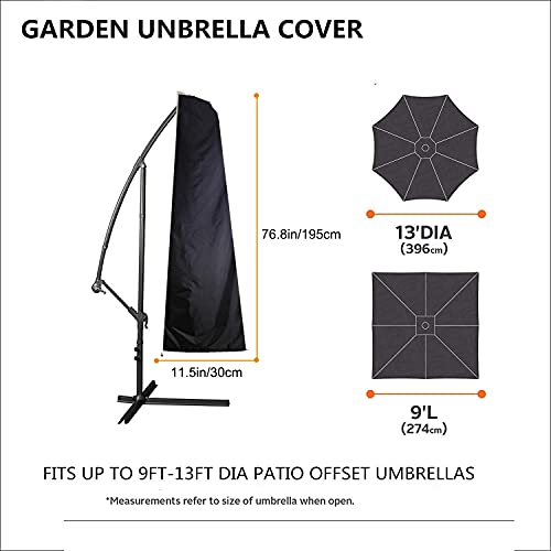 boyspringg Patio Umbrella Cover - 600D Waterproof , Outdoor Umbrella Cover for Offset Cantilever Umbrella , Fits Patio Umbrella 9-13 Ft , Black Umbrella Cover.