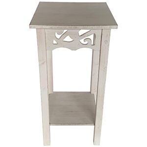 eHemco Plant Decorating Stand End Table Side Table with Storage Shelf, 11.8 by 11.8 by 23.7 Inches, Antique Water Washed Off-White