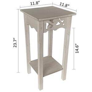 eHemco Plant Decorating Stand End Table Side Table with Storage Shelf, 11.8 by 11.8 by 23.7 Inches, Antique Water Washed Off-White